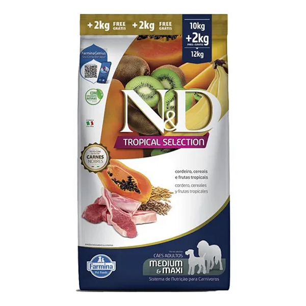 ND TROPICAL CÃES ADULTOS RAÇAS MÉDIAS E GD CORDEIRO 10+2KG