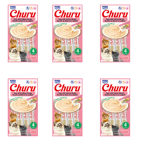 KIT 6UN PETISCO CHURU SABOR ATUM E SALMAO GATOS 4 TUBOS 14G