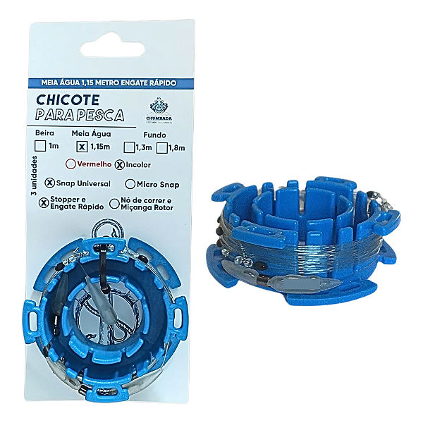 CHUMBADA CHICOTE PESCA MEIA ÁGUA 1,15M 3 UN INCOLOR