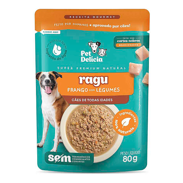 PET DELÍCIA RAÇÃO ÚMIDA RAGU FRANGO LEGUMES CÃO 16X80G
