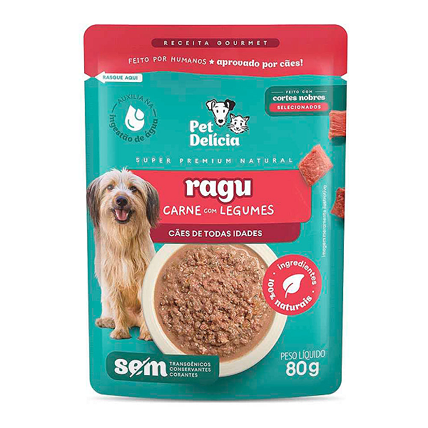 PET DELÍCIA RAÇÃO ÚMIDA RAGU CARNE LEGUMES CÃO 16X80G