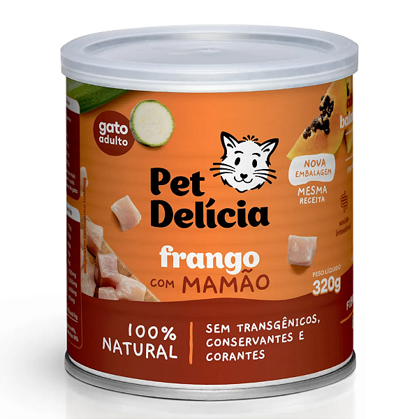 PET DELÍCIA RAÇÃO ÚMIDA FRANGO COM MAMÃO GATOS 320G