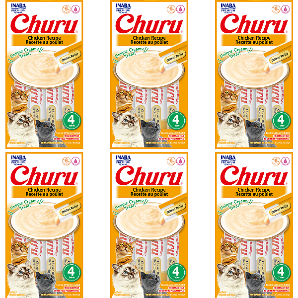 KIT 6 UN PETISCO CHURU GATOS  SABOR GALINHA 4 TUBOS 14G
