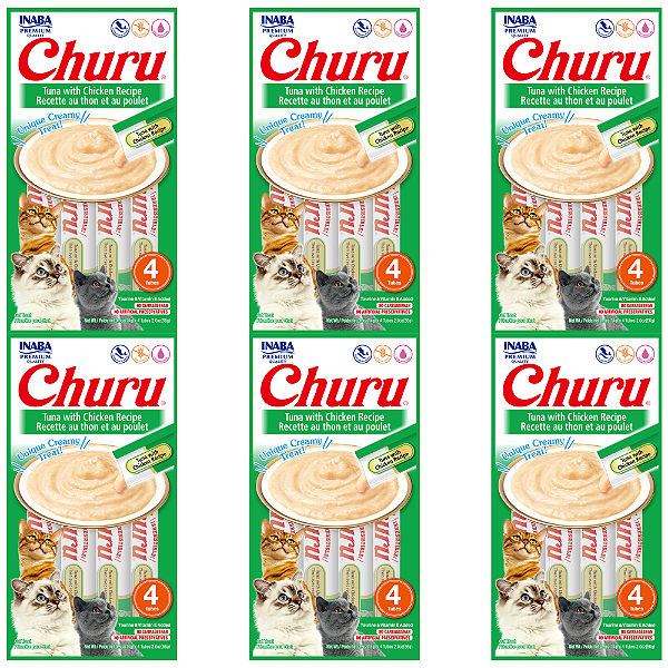 KIT 6UN CHURU GATOS SABOR ATUM E GALINHA 4 TUBOS 14G