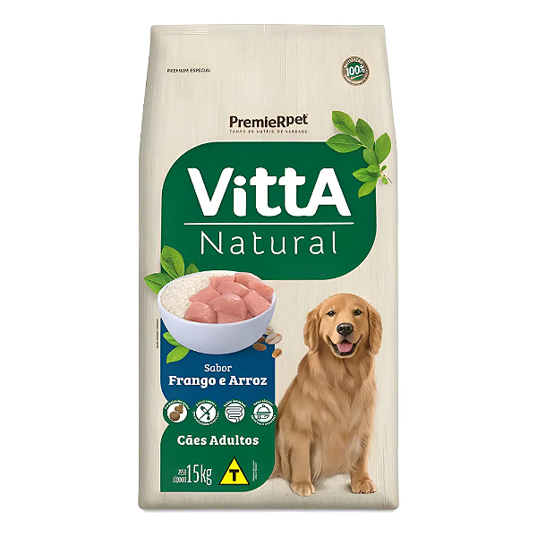 PREMIER VITTA NATURAL CAES ADULTOS FRANGO/CEREAIS 15 KG