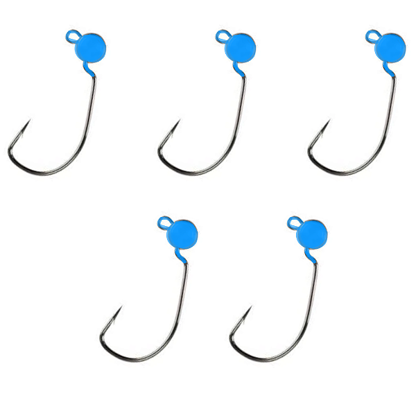 KIT 5UN CHUMBADA ANZOL JIG HEAD 2/0 ARTFOOTBAL AZUL BEBÊ 10G