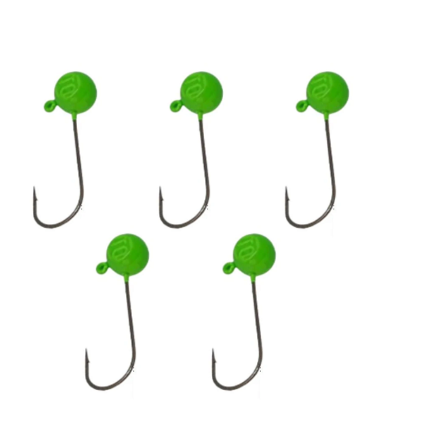 KIT 5 UN CHUMBADA ANZOL JIG HEAD 3/0 60° ESFÉRICO 30G VERDE