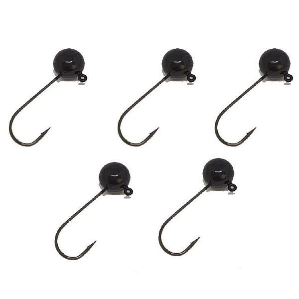 KIT 5 UN CHUMBADA ANZOL JIG HEAD 3/0 90° FACETADA 7G PRETO