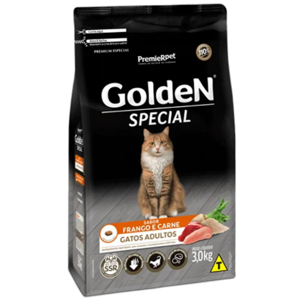GOLDEN SPECIAL GATOS ADULTOS FRANGO E CARNE 3KG