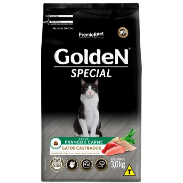 GOLDEN SPECIAL GATOS CASTRADOS FRANGO E CARNE 3KG