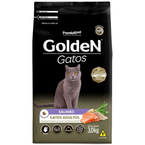 GOLDEN GATOS ADULTOS SALMAO 3KG