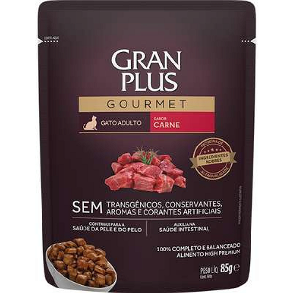 GRAN PLUS SACHE GATO ADULTO CARNE 85G 1UN