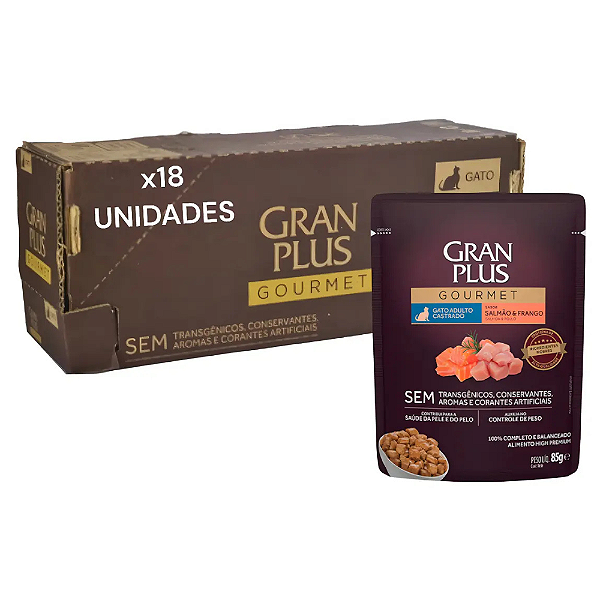 GRAN PLUS SACHE GOURMET GATO CAST SALMAO/FRANGO 85G CX18UN