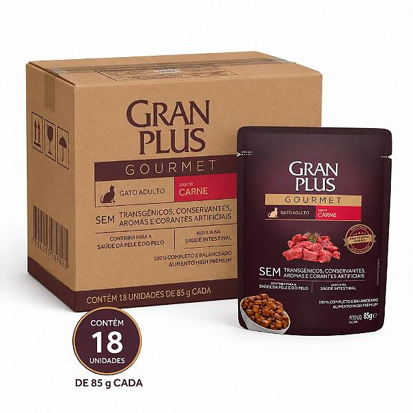 GRAN PLUS SACHE GATO ADULTO CARNE 85G CX18UN
