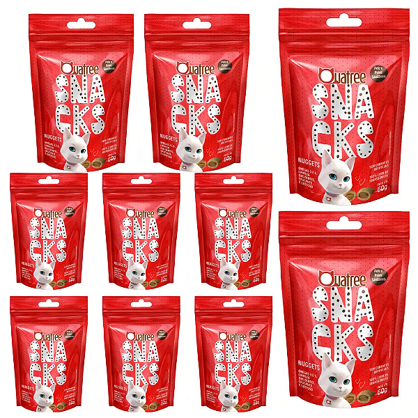 QUATREE SNACKS NUGGETS GATOS BOLA DE PELO CARNE 60G CX10 UN