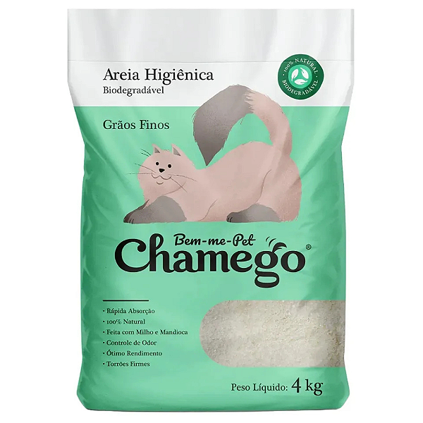 AREIA HIGIENICA DE MANDIOCA CHAMEGO 2KG GRAOS FINOS