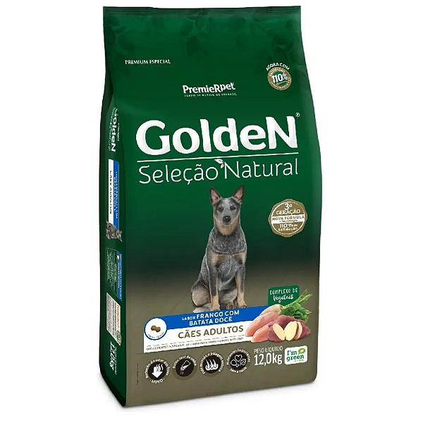 GOLDEN SELECAO NATURAL CAES ADULTOS FRANGO BATATA DOCE 12KG
