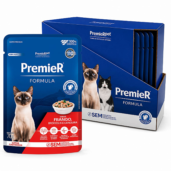 PREMIER FORMULA GATOS ADULTOS CASTRADOS FRANGO 70 G CX20