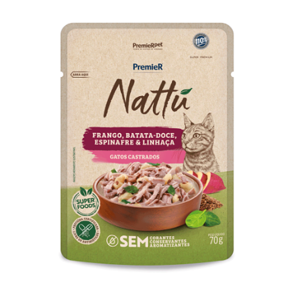 PREMIER NATTU GOURMET GATO CAST FRANGO E BAT DOCE 70G 1UN