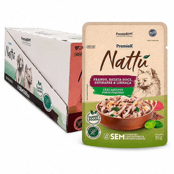 PREMIER NATTU GOURMET CAES AD RP FRANGO E BAT DOCE 85G CX20UN