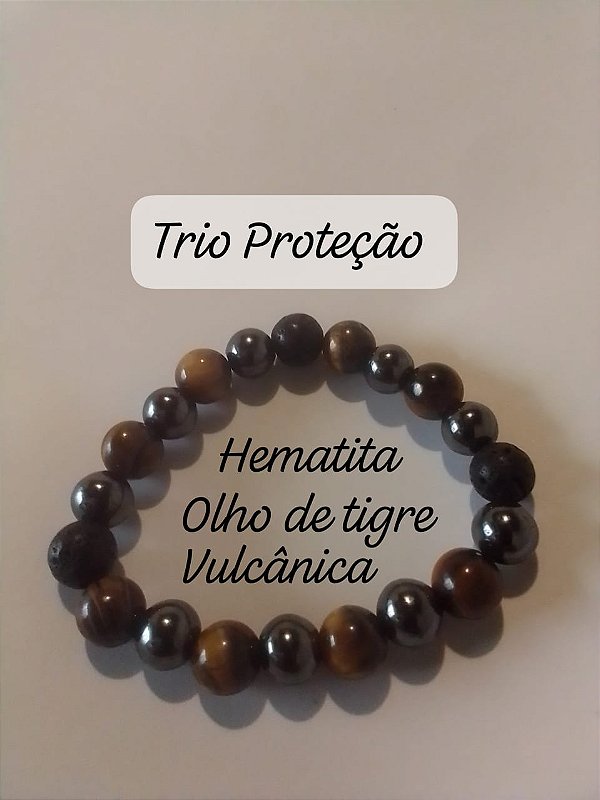 PULSEIRA TRIO PROTEÇÃO / HEMATITA, VULCANICA E OLHO DE TIGRE