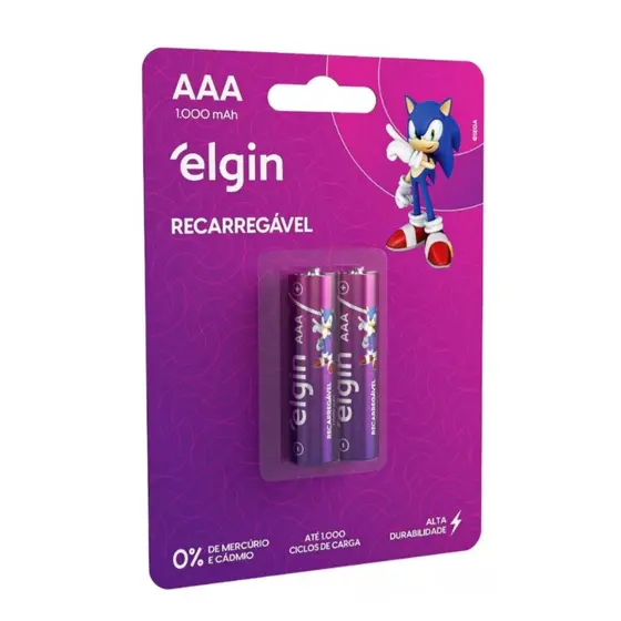 Pilha AAA Elgin Recarregável 1000mAh (Par)