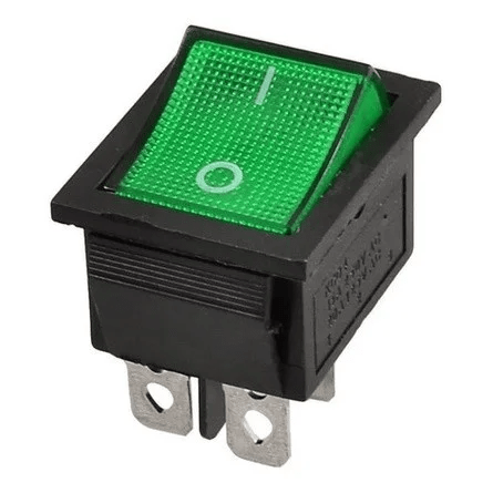 Chave Gangorra ON/OFF 4 Polos com LED 16A 250V/20A 127V Verde