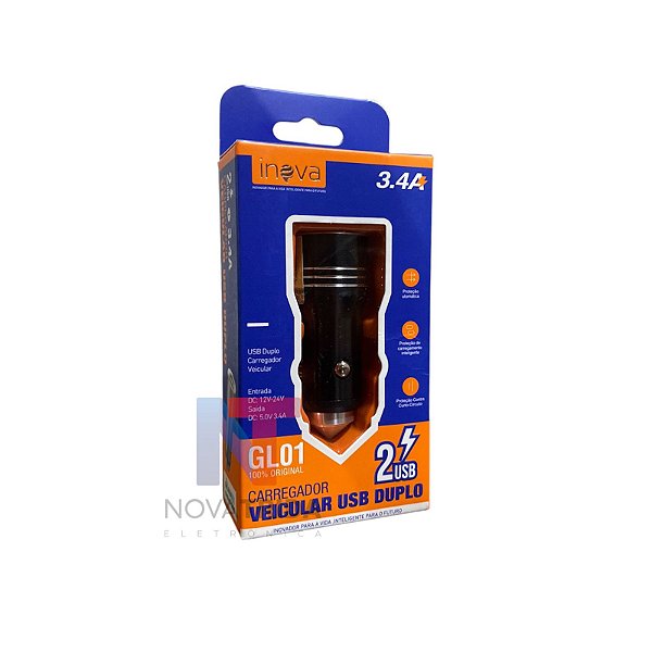 Carregador Veicular USB Duplo 3.4A INova