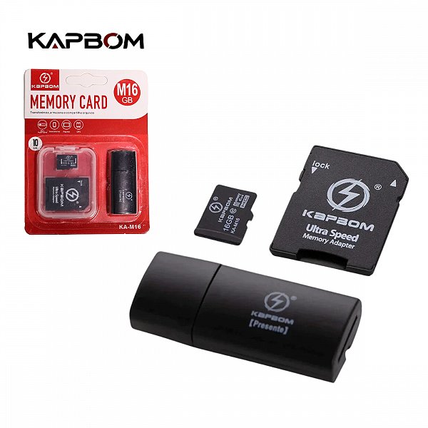 Leitor de Cartão de Memória 3 em 1 Pendrive + Cartão 16GB