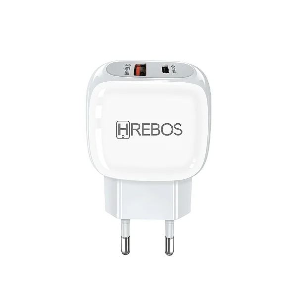 Fonte Carregador Turbo 2 Saídas USB e Tipo C HR-306 Hrebos
