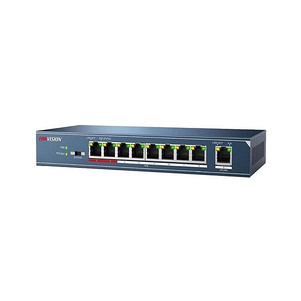 Switch Poe 9 Portas 8+1 Hikvision 100mbps Ds-3e0109p-e/m