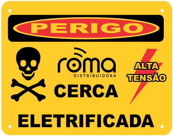 Placa de Advertencia Cerca Eletrica Frente e Verso Roma Ame