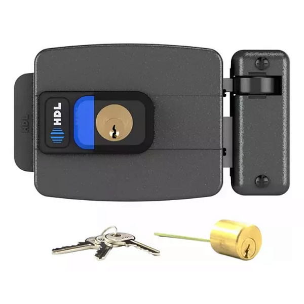 Fechadura Portao Eletrica Dupla Com Botao AD Cinza C90 HDL