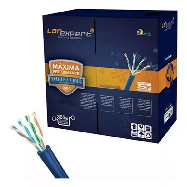 Cabo Rede Lan CAT5E Expert Turbo Link Homologado Azul 305mt