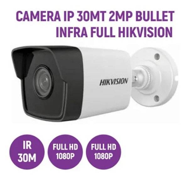 Camera Ip 30mt 2mp Bullet 4mm Infra Full Ds-2cd1023g0e-i Hik