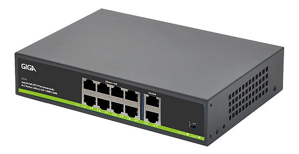 Switch Ativo Cftv 8 Portas Poe + 2 Uplink 120w Giga Gs0246