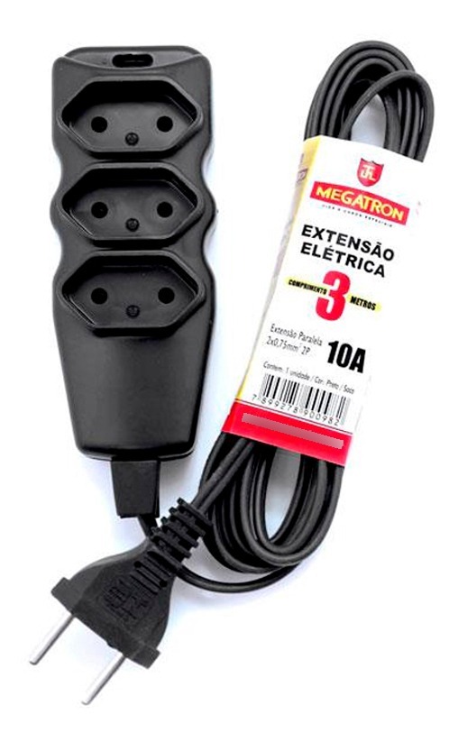 Extensao 3 Tomadas Cabo 3mt Ate 220v Saco Megacabos