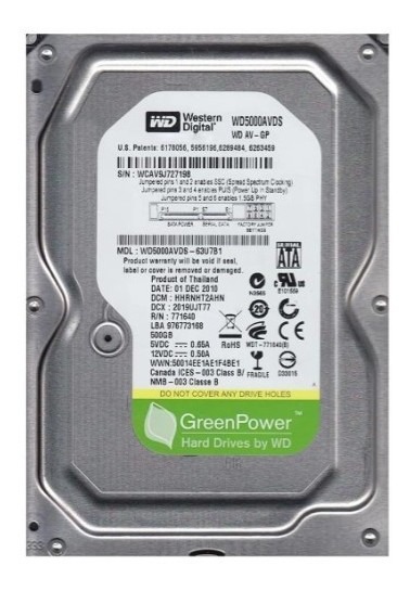 Hd Disco Rigido 500gb Video Sata Wd5000avds Green Power
