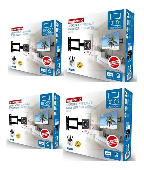 Kit 4 Suporte Tv Quadri-articulado 10 A 56 Brasform + Brinde