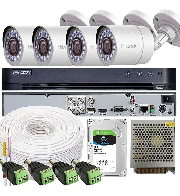 Kit Segurança Completo Com 4 Câmeras 20mt 720p Bullet 2,8mm