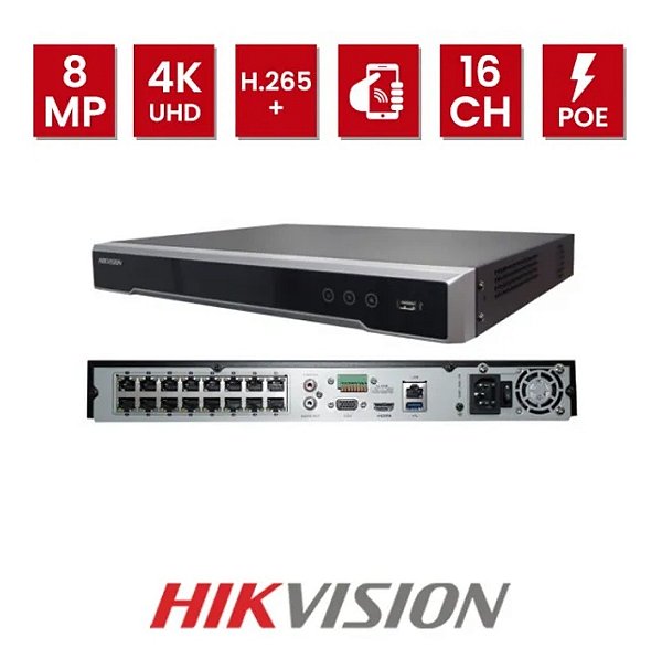 Nvr Hikvision 16 Canais 4k Ds-7616ni-k2/16p + Brinde Go