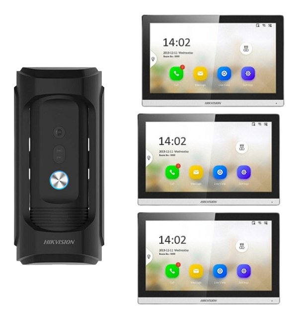 Kit Vídeo Porteiro Ds-kb8113-ime1 + 3x Ds-kh6350-wte1 Preto