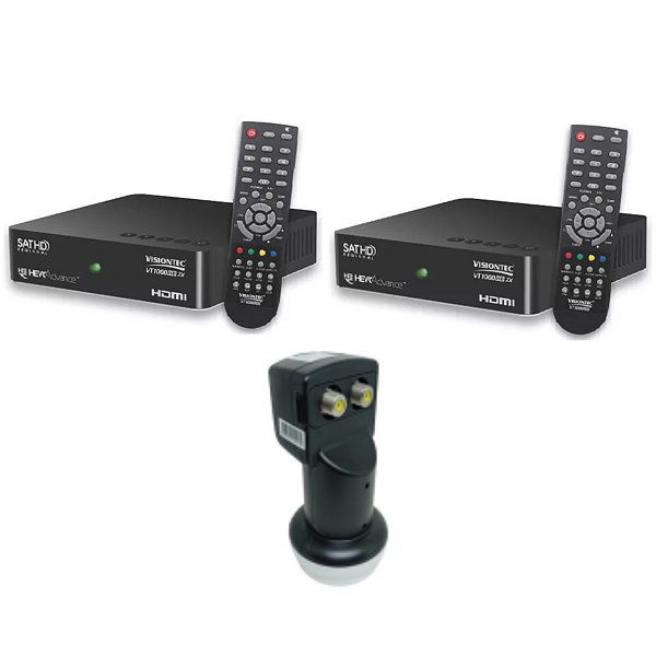Kit 2 Receptores Visiontec Vt-1000 Com Lnb Duplo