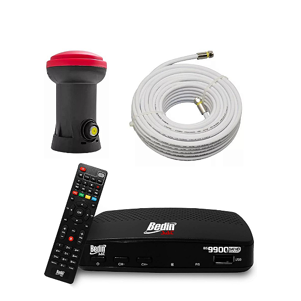 Receptor Bedin Bs9900s + Cabo Coaxial 15m + Lnb Simples