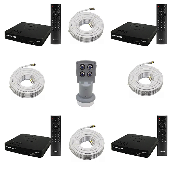 Kit 4 Receptor Digital Banda C/ku Full Hd B7 Century