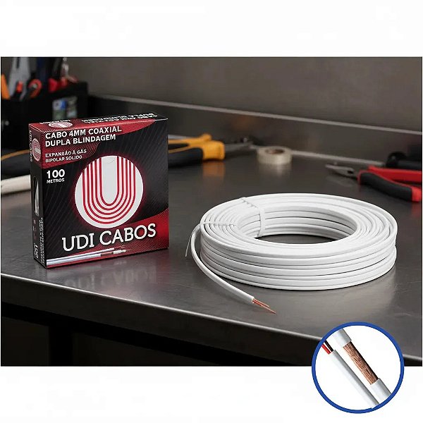 Cabo Coaxial Cftv 4mm 16awg 02 Pares Dupla Blind 100mt Udi
