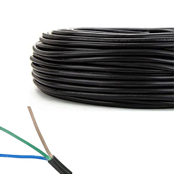 Cabo Pp Duttiflex 3x1,00mm Circular 300/500v Pvc Preto