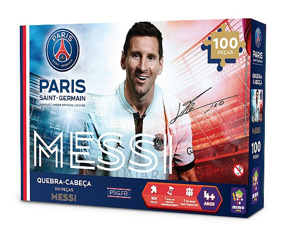 Paris Saint-German, Quebra Cabeça 100 peças, Messi - Mimo Play - Mimo Toys