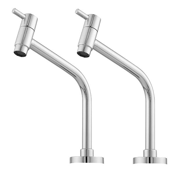 Kit com 2 Torneiras para Banheiro de Mesa Bancada Bica Baixa - 1/4 de Volta e Acabamento Cromado - kit2-bicabaixa3030