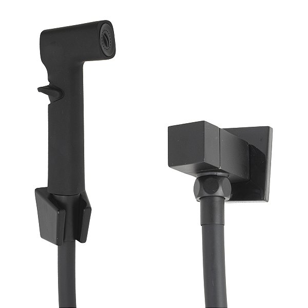 Ducha Higiênica Quadrada Preto Fosco Bidê Emborrachado Metal - DuchaSiliconeAllblack-Quadrada
